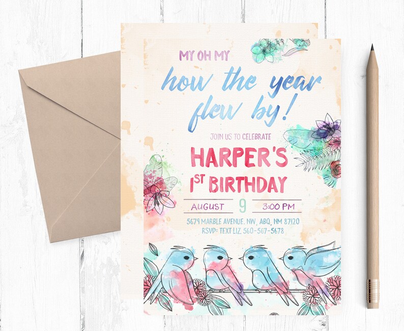 Bird Invitation First Birthday Invitation Girl Spring Etsy
