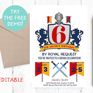 Editable Knight Invitation, Knight Birthday Party Invites, Royal Invitation Boy, Knight Invitation Template, Knight Instant Download, Theme,