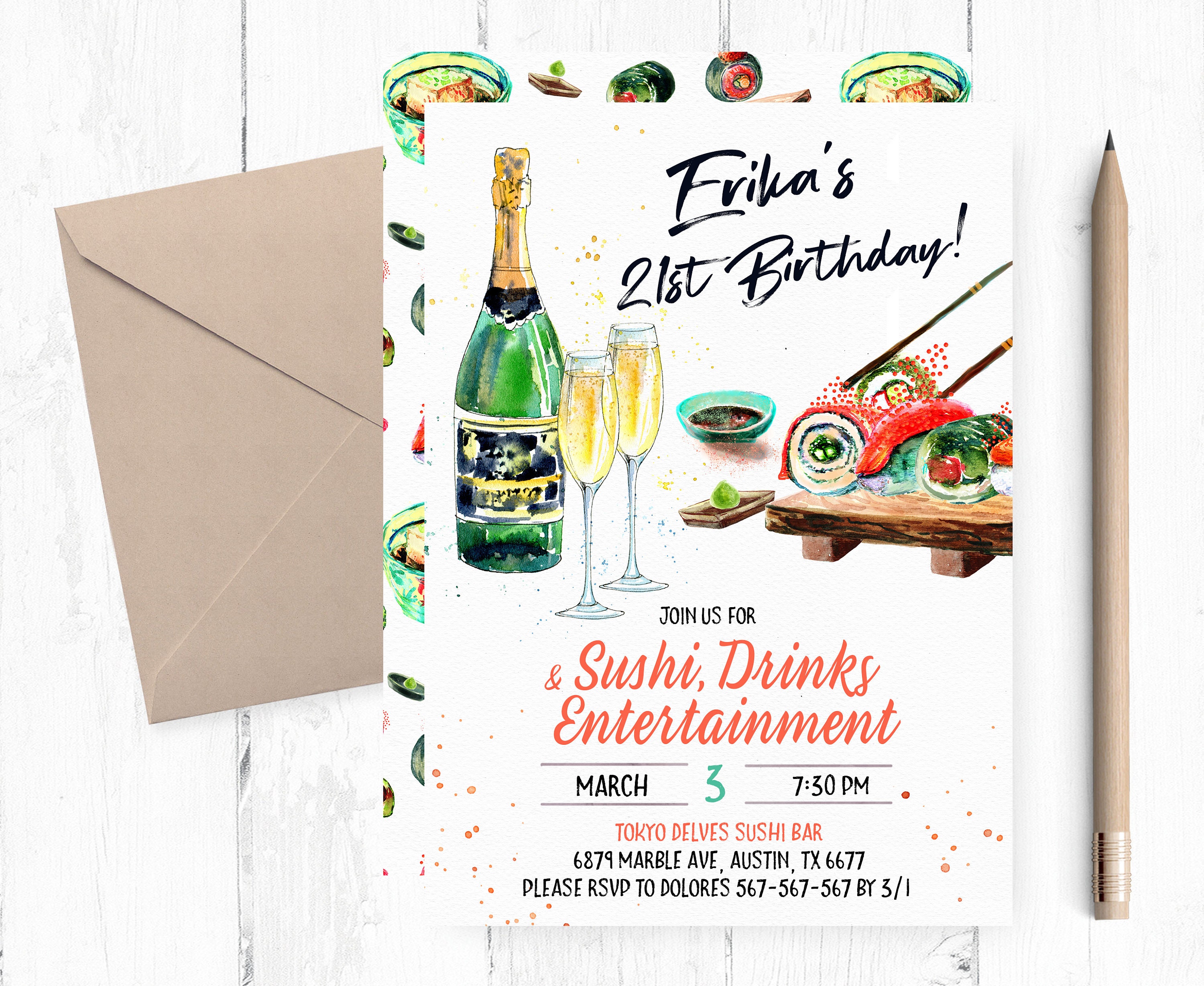 Sushi Birthday Party Invitations Sushi Invitation Sushi Etsy