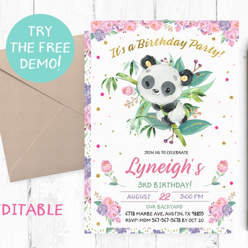 Editable Panda Invitation Instant Download Panda Editable - Etsy