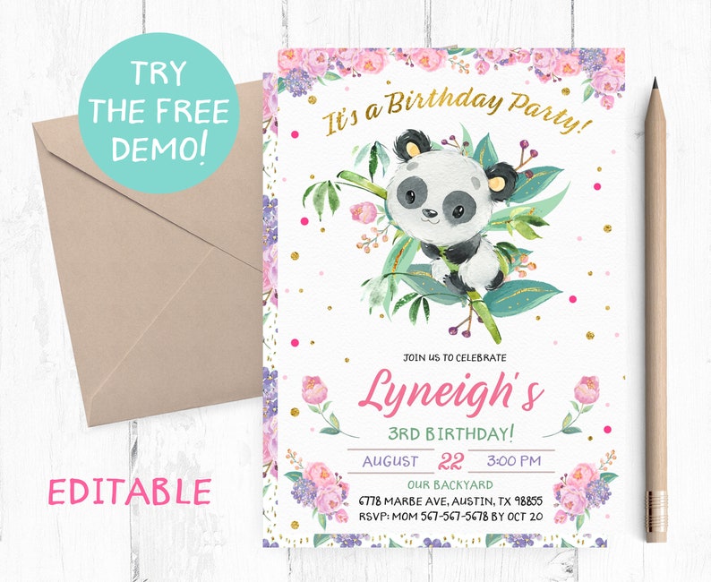 Editable Panda Template Girl Panda Invitation Girl Panda | Etsy