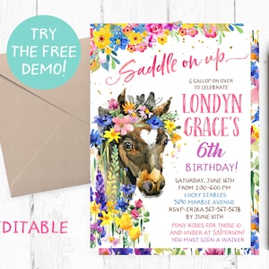 Brown Horse Birthday Invitation, Horse Birthday Party Invitations, Horse Riding Invitation, Horse Birthday Invites, Horse Party Invite,