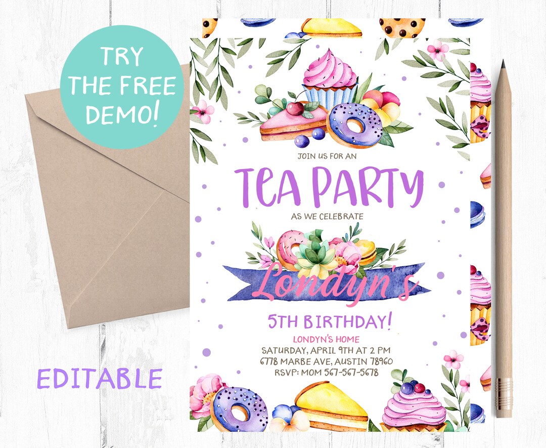 Tea Party Birthday Invitation, Tea Time Invitation, Floral Tea Party ...