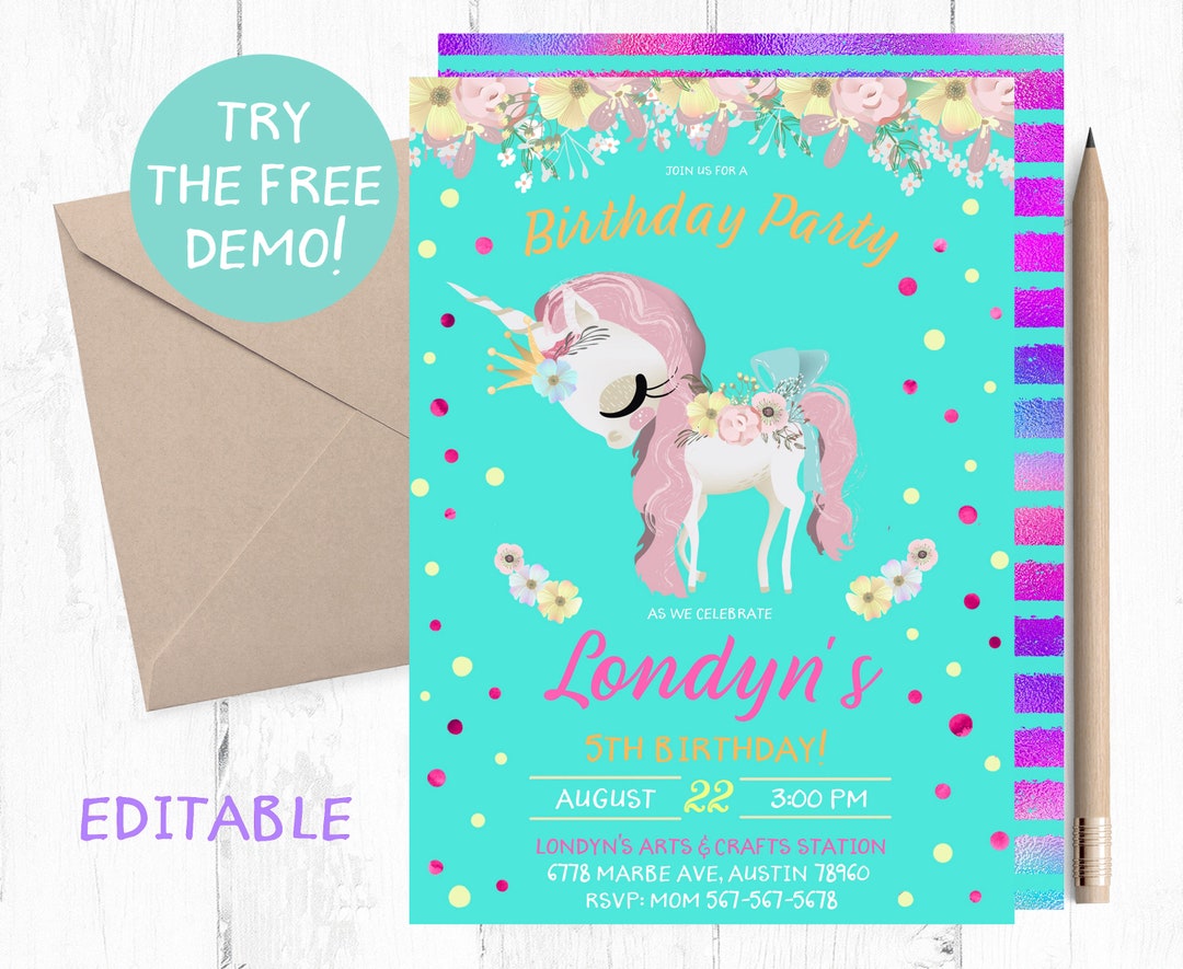 Baby Unicorn Birthday Invitation, Baby Unicorn Invitations, Unicorn Birthday Party Invitations
