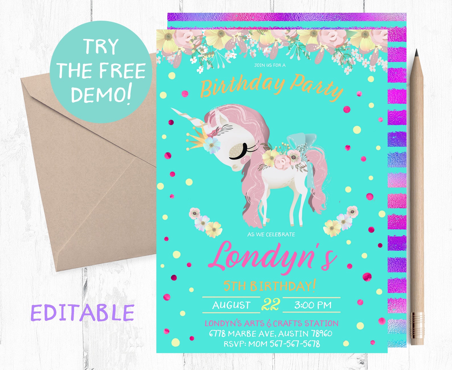 Baby Unicorn Birthday Invitation Baby Unicorn Invitations Etsy