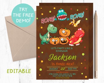 Fall Boy Birthday Invitation, Pumpkin Boy Birthday Invitations, Dinosaur Autumn Invitations, Pumpkins Boy Invites, Fall Boy Invites,