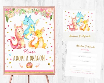 Dragon-adoptiecertificaat, feestbord (digitale download)