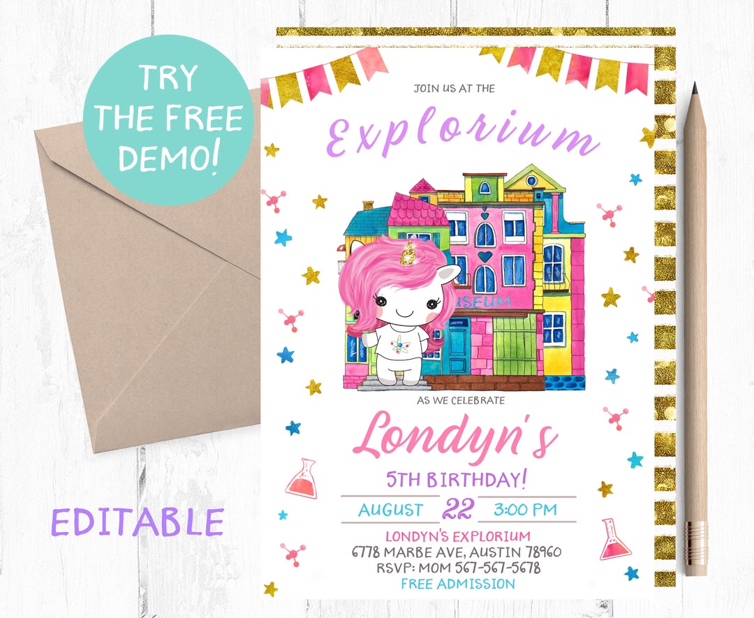 Unicorn Museum Invitation, Science Museum Invitation, Natural History