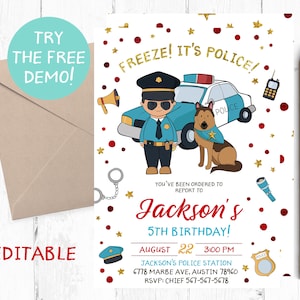 Politie Jongen Verjaardagsfeest Uitnodiging, Politie Jongen Uitnodiging Sjabloon, Politie Uitnodiging Instant Template, Politie Bewerkbare Uitnodiging, Tekst,