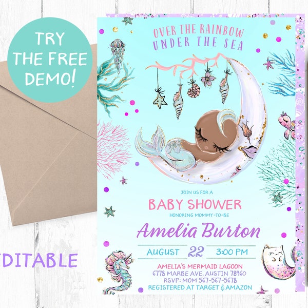 Black Baby Mermaid Invitations Etsy