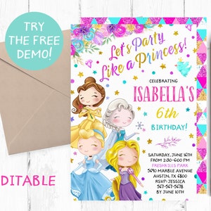 Editable Party Like a Princess Invitation, Party Like a Princess Template, Princess Birthday Party, Princess Invites, Royal Invitation,