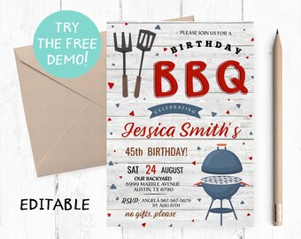 Editable BBQ Birthday Party Invitation (PDF)