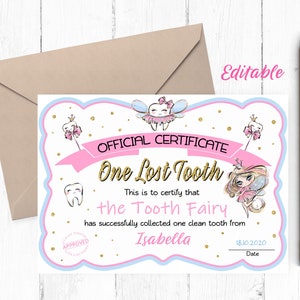 EDITABLE Blonde Tooth Fairy Certificate, Tooth Fairy Certificate Editable, Tooth Fairy Certificate Instant Download, Tooth Fairy Record,