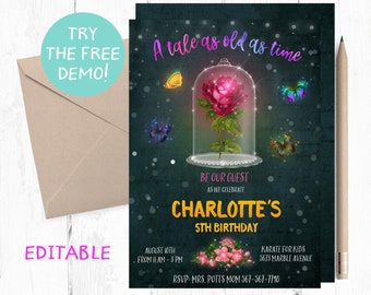 Be our guest invitation, Beauty and The Beast Invitation, Beauty and the Beast Birthday, Beauty and the Beast invites, Belle Invitation,