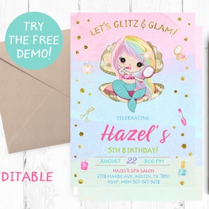 Make up Birthday Invitations, Glamour Birthday Invitation, Makeover Birthday Party Invitations, Makeover Invites, Glamour Invite, Makeup,