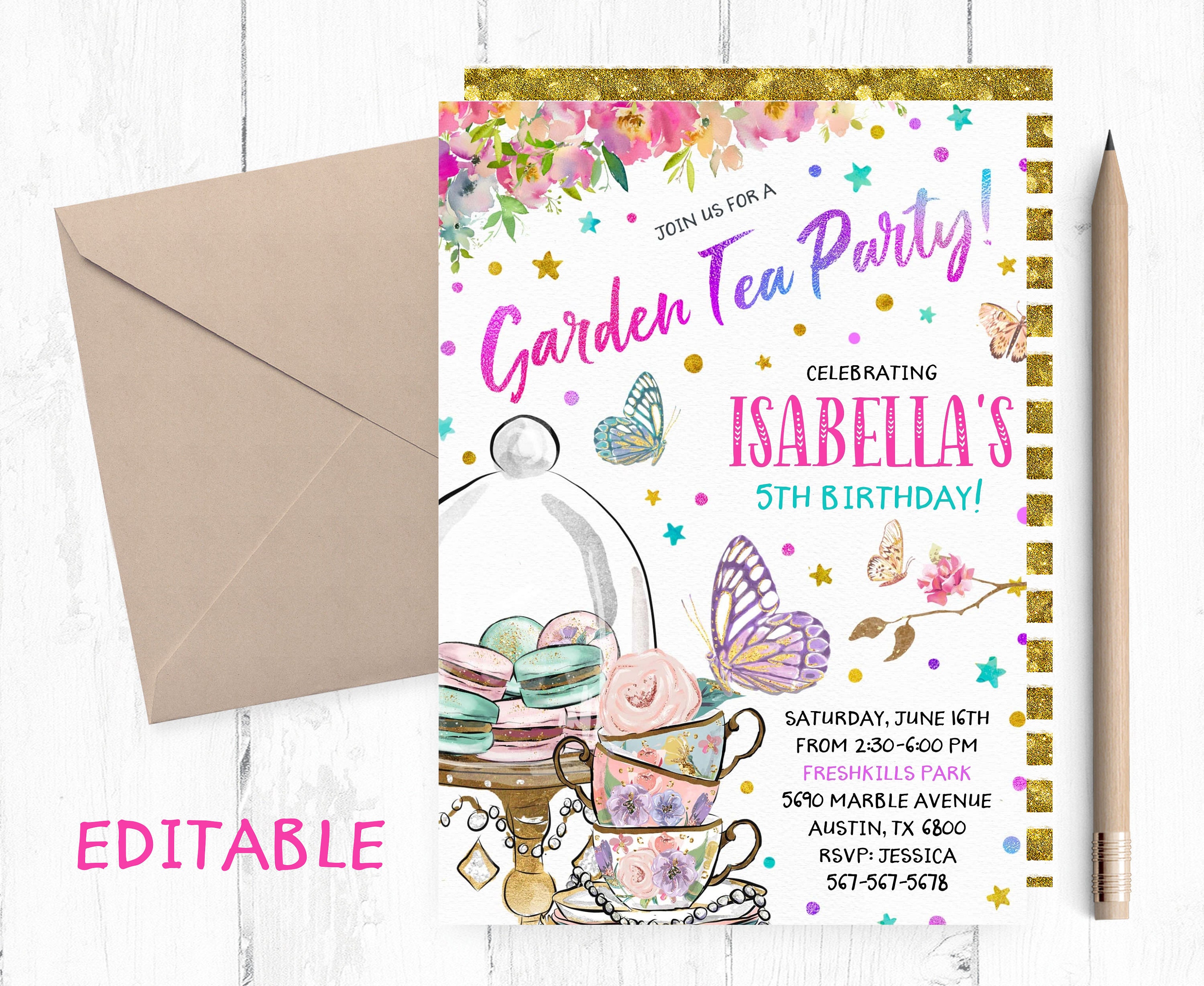 Editable Garden Tea Party Invitation Butterfly Tea Invitation - Etsy