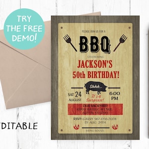 Editable Man Barbecue Invitation, Adult BBQ Birthday Party Invitation, BBQ Instant Download, Barbecue Invite, Barbecue Template, BBQ Digital