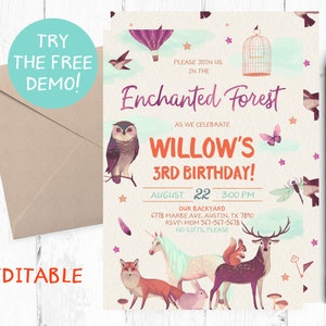 Enchanted Forest Invitation, Enchanted Forest Party, Enchanted Forest Invitations, Enchanted Forest invites, Woodland, Fairytale Garden,