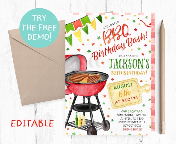 Barbecue Modifiable Anniversaire Bash Invitation q Etsy France