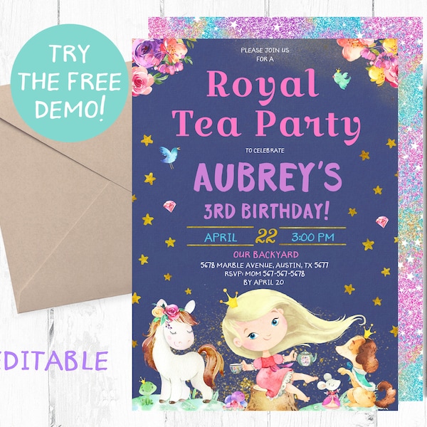 Royal Tea Party Invitation, Royal Tea Party Template, Princess Tea Party Invitation, Royal Tea Party Instant Template, Blonde Princess Tea,
