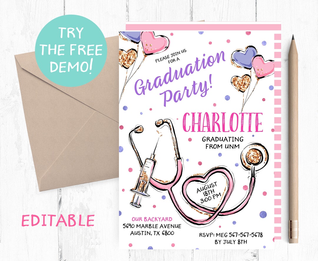 Editable Nurse Graduation Invitation, Nurse Grad Party Invitation
