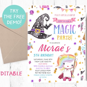 Magic Birthday Invitation, Magic Party Invitation, Magic Invitations, Magic Show Invitation, Magician Party Invites, Magic Birthday Invites,