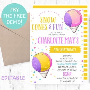 Editable Snow Cone Birthday Invitation Snow Cone Editable - Etsy