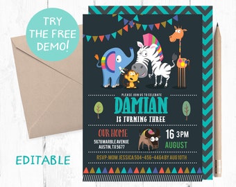 Woodland Animals Birthday Invitation, Editable Party Invite (PDF)
