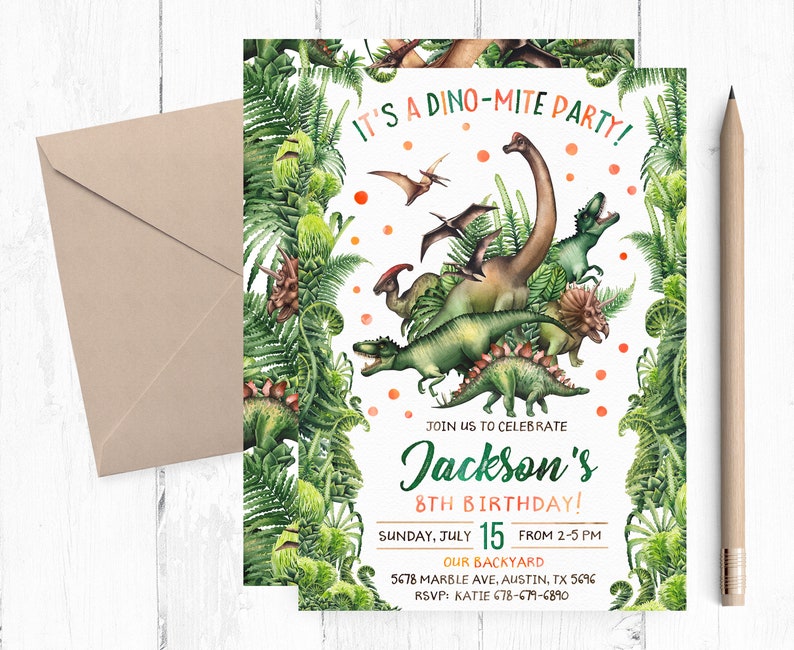 Dinosaur Invitation Boy Dinosaur Birthday Invitations Boy Etsy
