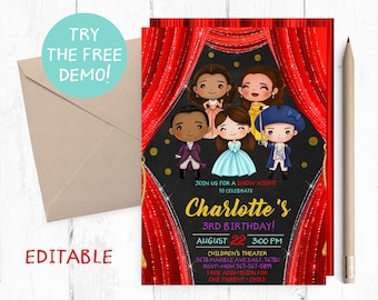 Editable Children's Theater Invitation, Broadway Birthday Invitation, Theater Editable Template, Children's Show Invitation, Musical Invite,