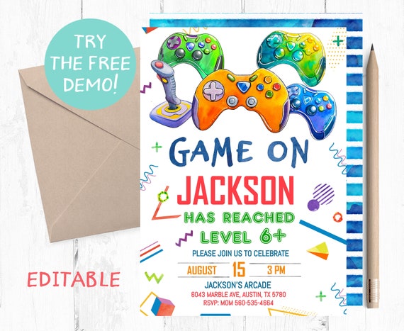 Gaming Birthday Invitations, Video Games Invitations, Game Invitations, Gaming Invites, Gaming Invite, Gaming Birthday Party, Game Invites,