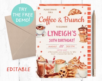 Coffee and Brunch Invitations, Coffee Brunch Invitation, Coffee Invitations, Brunch Birthday Party, Brunch Invites, Brunch Invite, Printable