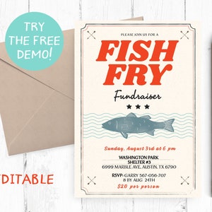 Editable Fish Fry Fundraiser Invitation, Fish Fry Fundraiser Party Invitation, Fish Fry Fundraiser Editable Template, Fish Fry Instant,