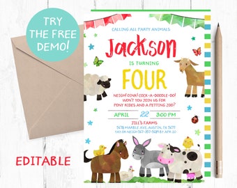 Editable Boy Petting Zoo Invitation, Petting Zoo Boy Birthday Party Invitation, Petting Zoo Boy Template, Petting Zoo Instant Invitation,