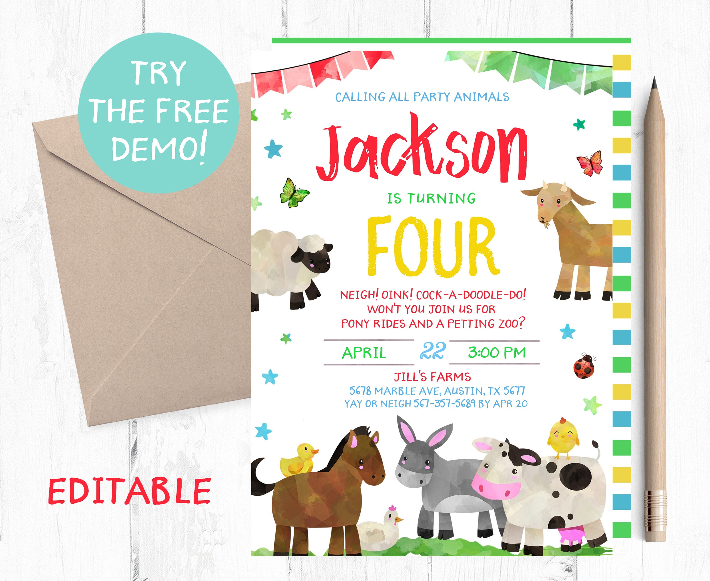 Petting Zoo Birthday Invitations - Etsy, image size:3000x2457