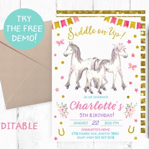 Horses Birthday Party Invitations, Horses Party Invites, Horse Birthday Party Invite, Horses Invitation Printable, Horses Invites Digital,