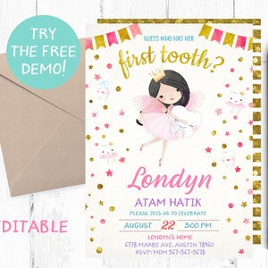First Tooth Party Invitation, Atam Hatik Invitation, Armenian Tooth Party Invitation, Atam Hatik Brunette Fairy,  Atam Hatik Template, Text
