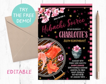 Editable Hibachi Birthday Invitation Template (5x7 inches)