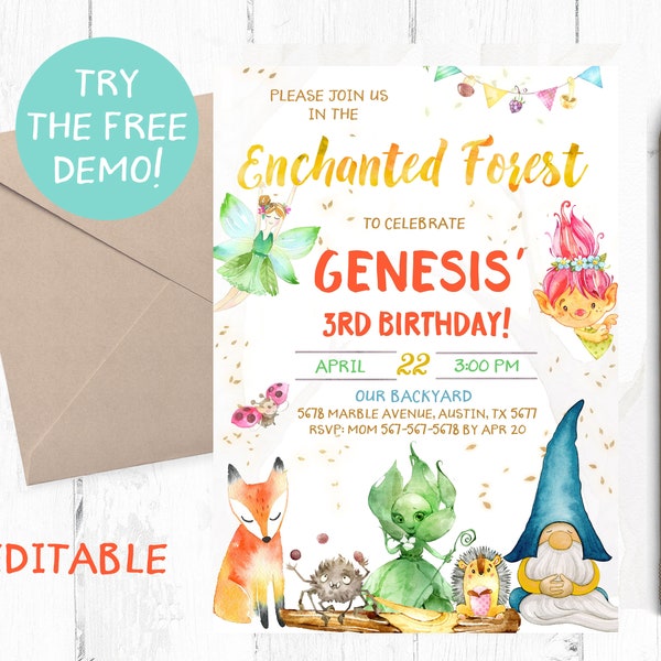 Enchanted Forest Invitations, Magic Forest Invitation, Woodland Birthday Invitations, Woodland Birthday Invites, Woodland Invitation, Party