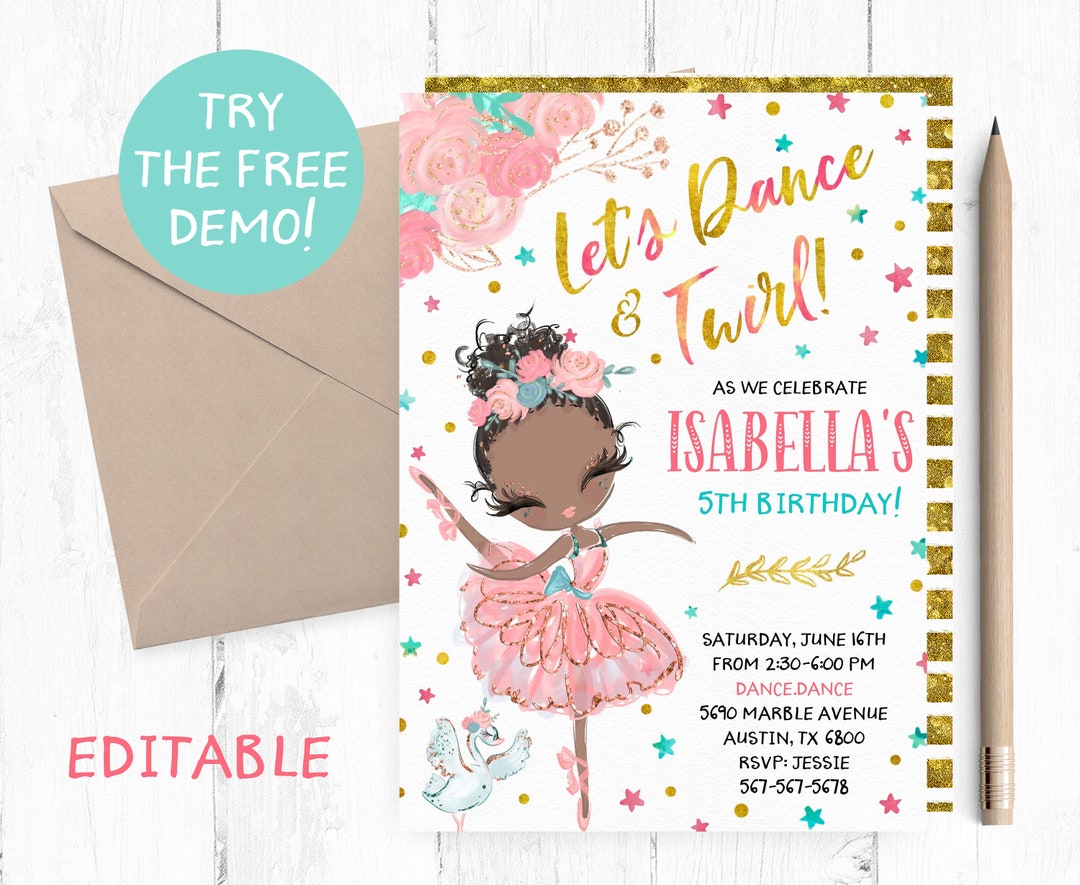 Editable Black Ballerina Template, Black Ballerina Dancing Invitation ...