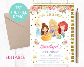 Princess Birthday Invitation, Royal Party (PDF)
