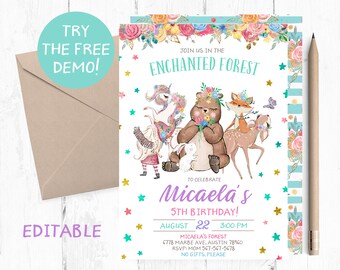 Spring Enchanted Forest Invitation, Enchanted Forest Invitations, Enchanted Forest Invites, Enchanted Forest Birthday Party, Spring Forest,