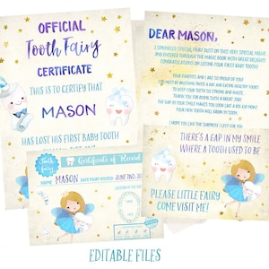 EDITABLE Tooth Fairy Letter Boy, Tooth Fairy Certificate Boy, Tooth Fairy Record Boy, Tooth Fairy Receipt Boy, Tooth Fairy Printable, Tooth,