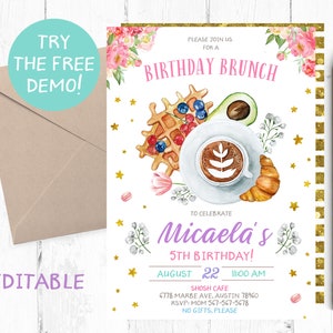 Birthday Brunch Invitations, Birthday Brunch Invitation, Brunch Birthday Party Invitations, Brunch Party Invitation, Brunch Printable Invite