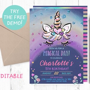 Purple Unicorn Birthday Invitation, Unicorn Invitation for Girl, Unicorn Invites, Purple Unicorn Birthday Party Invite, Unicorn Invite,