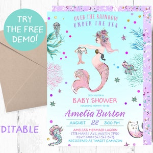 Mermaid Baby Shower Invitation, Under the sea Baby Shower invitation, Mermaid Baby Shower Invitations, Mermaid Baby Shower Invites, Invite image 1