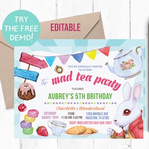 Mad Tea Party Birthday Invitation, Mad Tea party Invitations, Mad Tea Party Birthday Invitations, Mad Tea Party,  Wonderland Tea Party