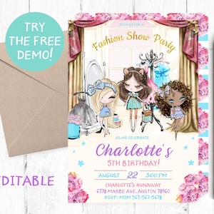 Fashion Show Party Invitation, Fashion Show Invitations, Dress Up Party Invitation, Glamour Birthday Party, Runaway Party, Dress Up Invite,