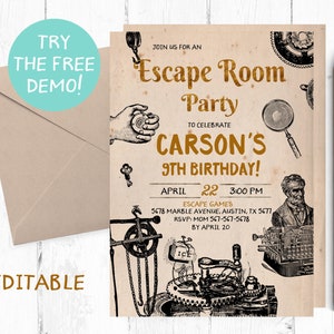 Escape Room Invitations, Escape Room Party, Escape Room invites, Escape Room Birthday Invitation, Mystery Birthday Party, Escape Room theme