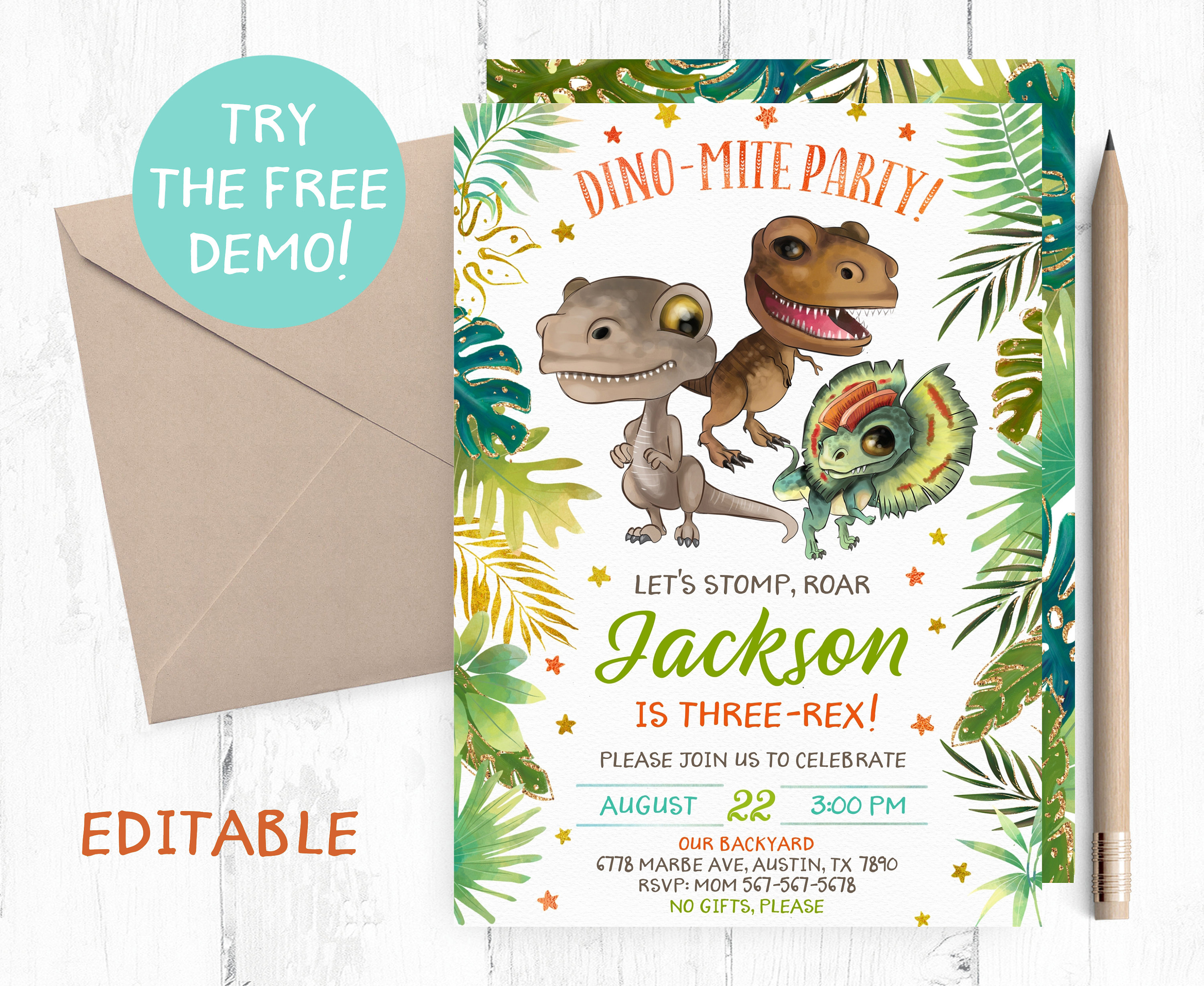 Paper & Party Supplies Invitations Dino-Mite Party Invites 8ct dinosaur themed baby shower 